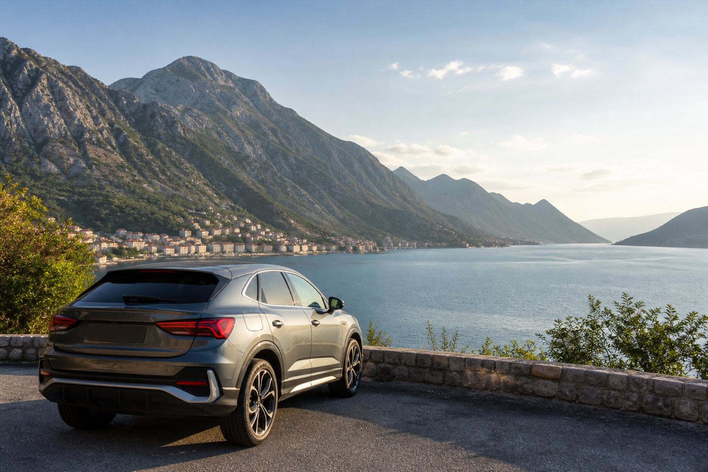 Rental car delivery near Tivat Airport with Montenegro coastal mountains